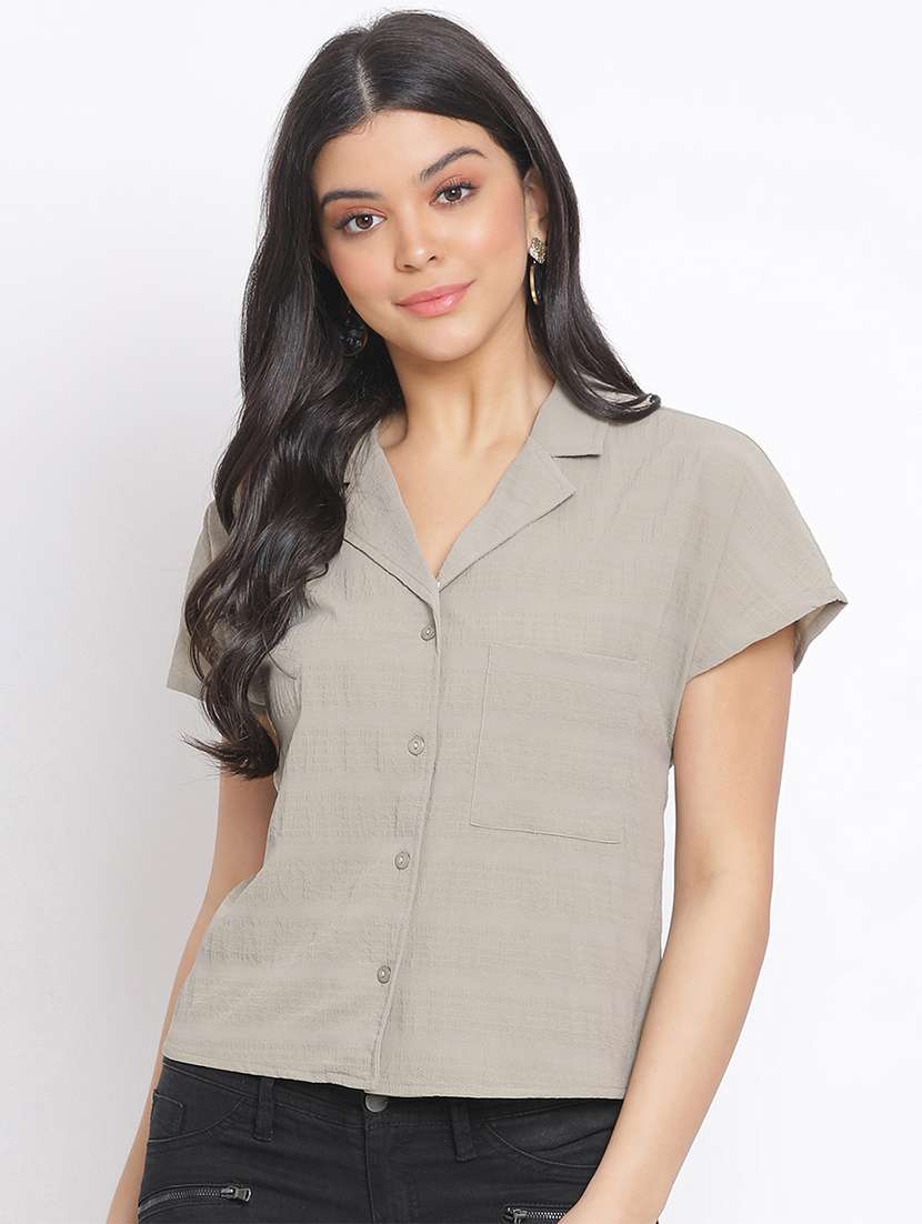 notched collar self design shirt  - 17715451 -  Zoom Image - 0