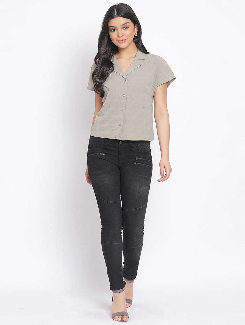 notched collar self design shirt - 17715451 - Standard Image - 3