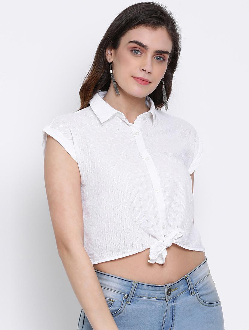 tie front cropped shirt - 17715458 - Zoom Image - 0