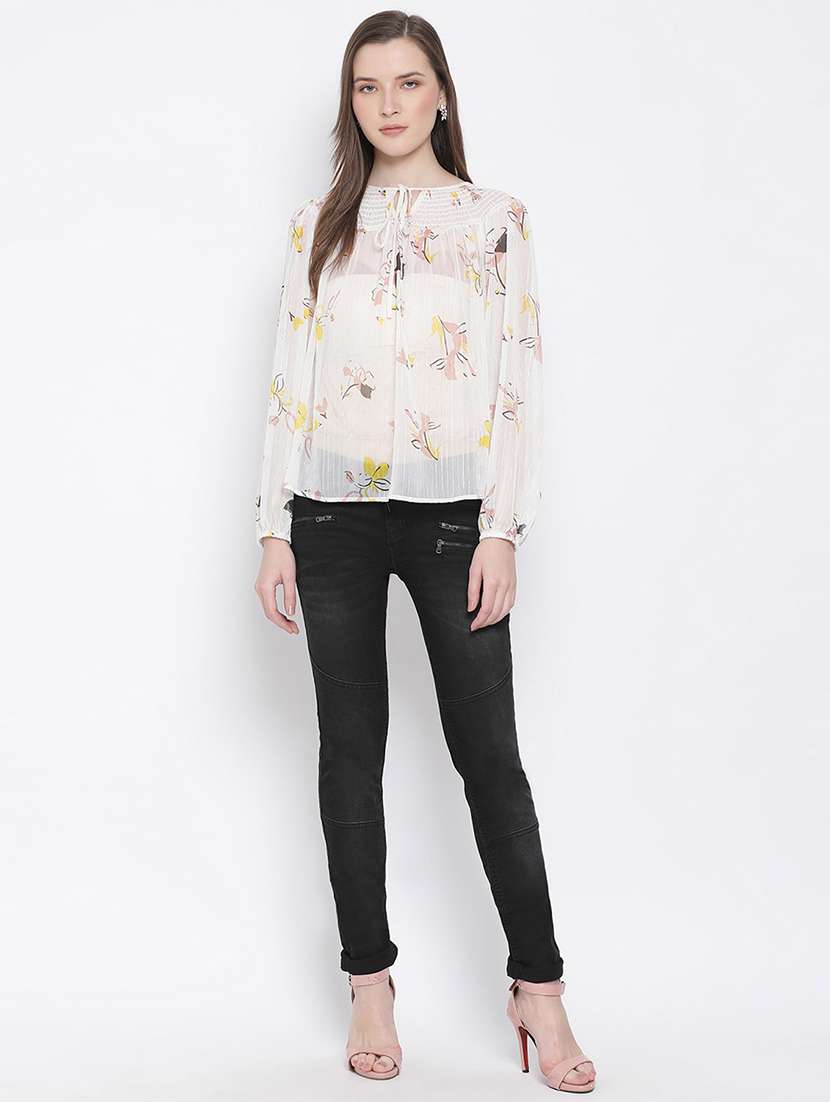 women's straight tie-up neck top - 17715467 - Standard Image - 3
