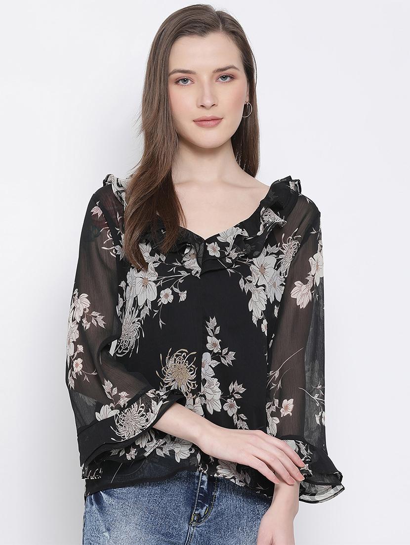frill detail floral top - 17715474 - Zoom Image - 0