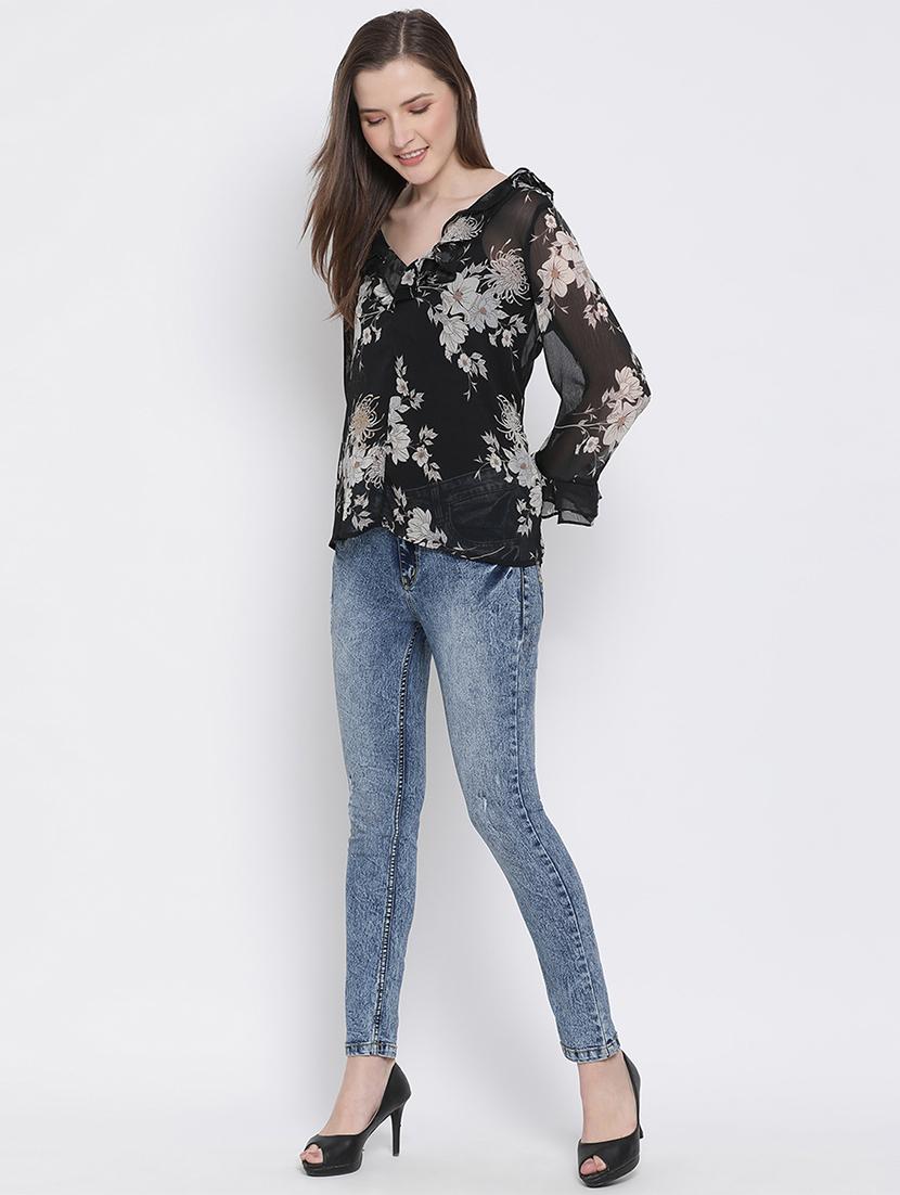 frill detail floral top - 17715474 - Standard Image - 3