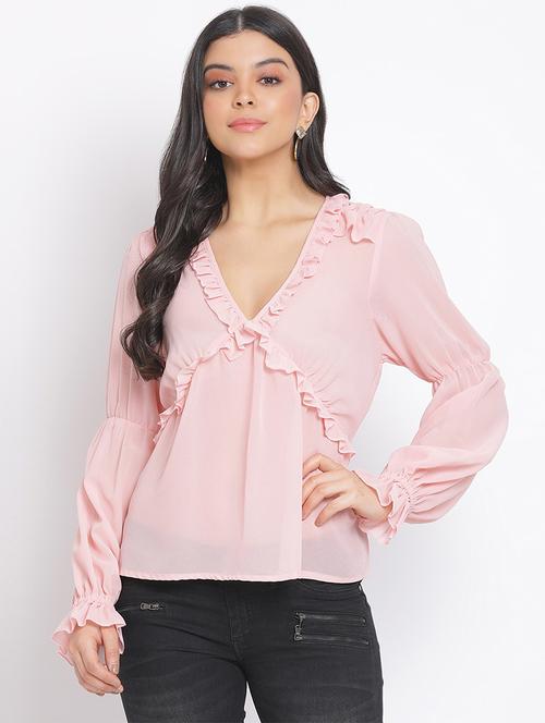 rosewater pink frill detail top - 17715475 - Standard Image - 0