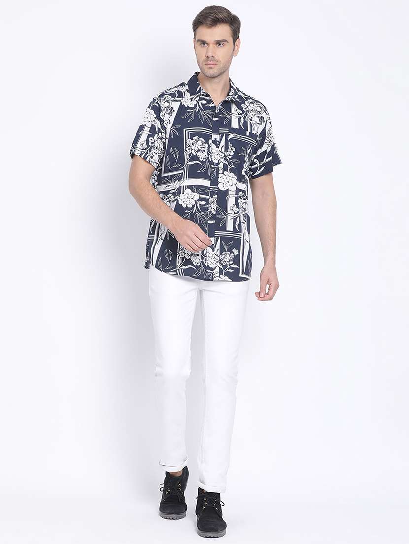 navy blue floral casual shirt - 17715494 -  Standard Image - 3