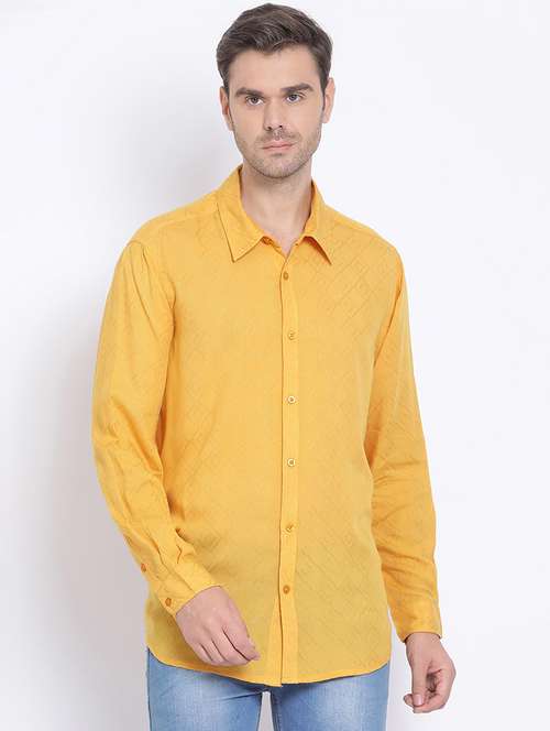 yellow self design casual shirt - 17715502 - Standard Image - 0
