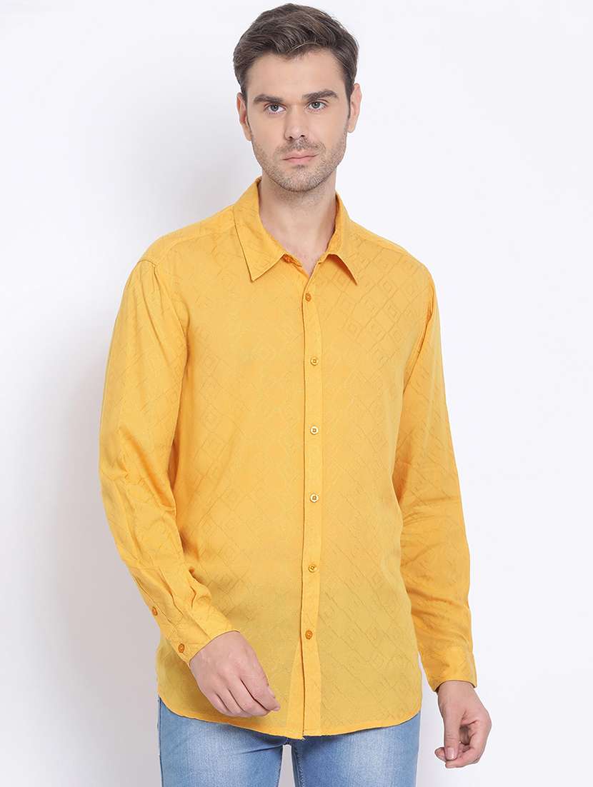 yellow self design casual shirt - 17715502 - Zoom Image - 0