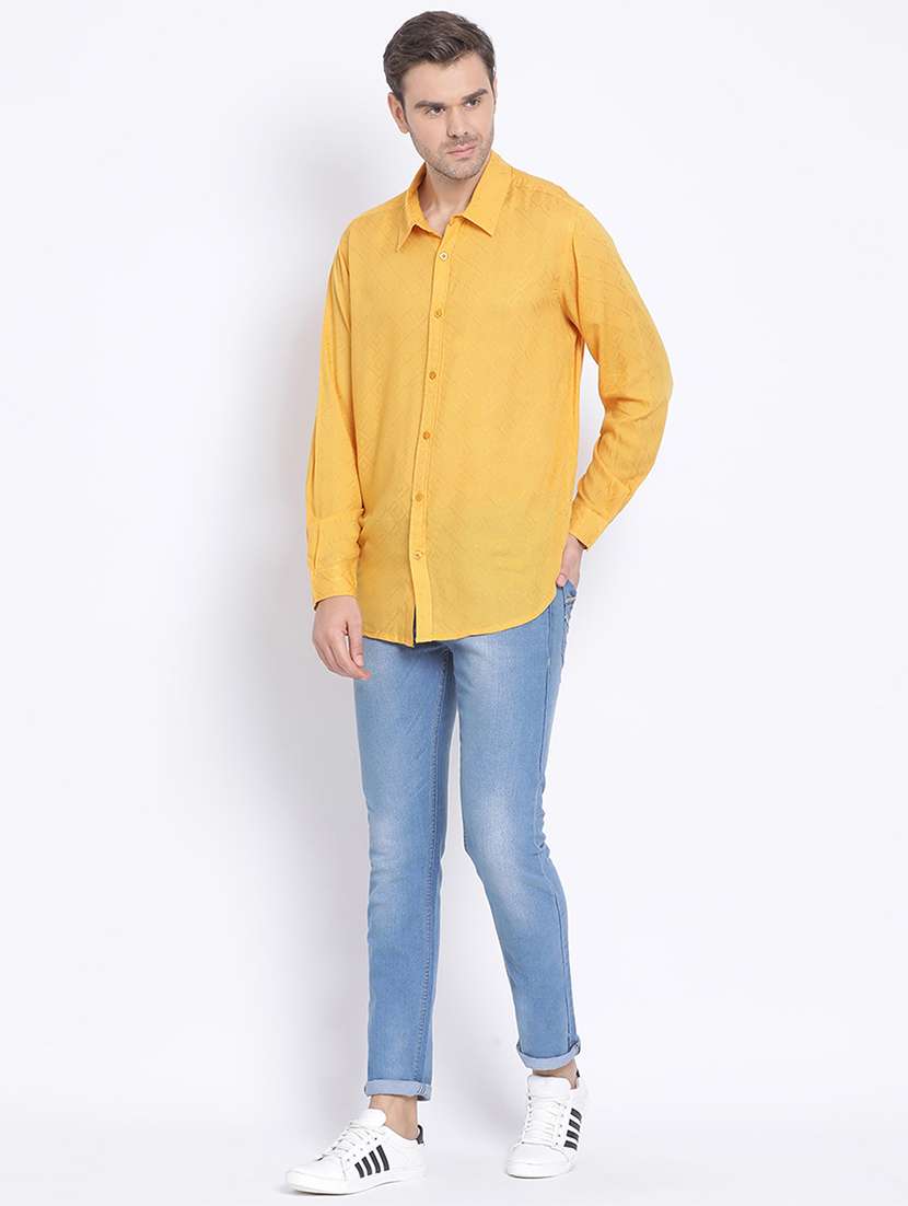 yellow self design casual shirt - 17715502 - Standard Image - 3
