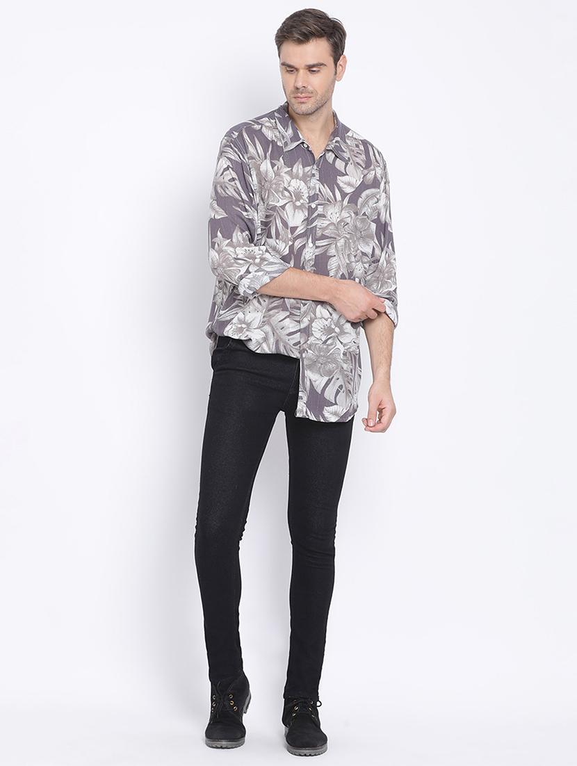 grey floral casual shirt - 17715526 - Standard Image - 3