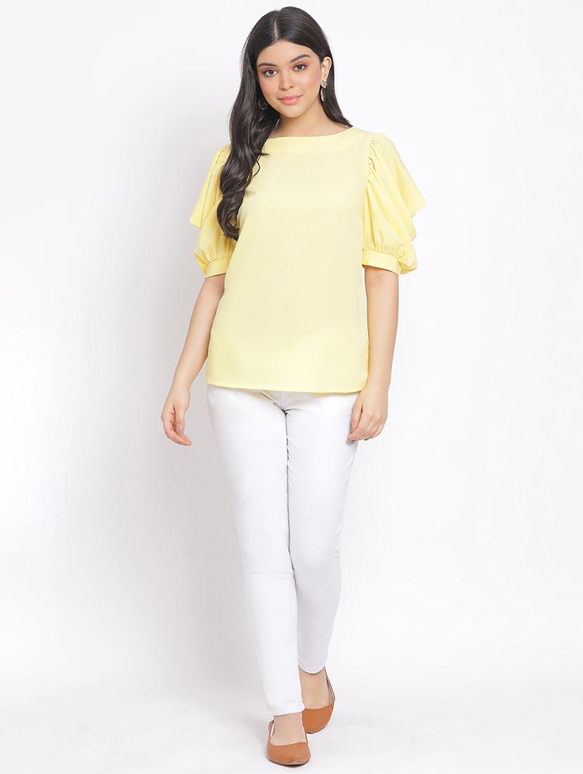 puff sleeves solid top - 17715566 - Standard Image - 3