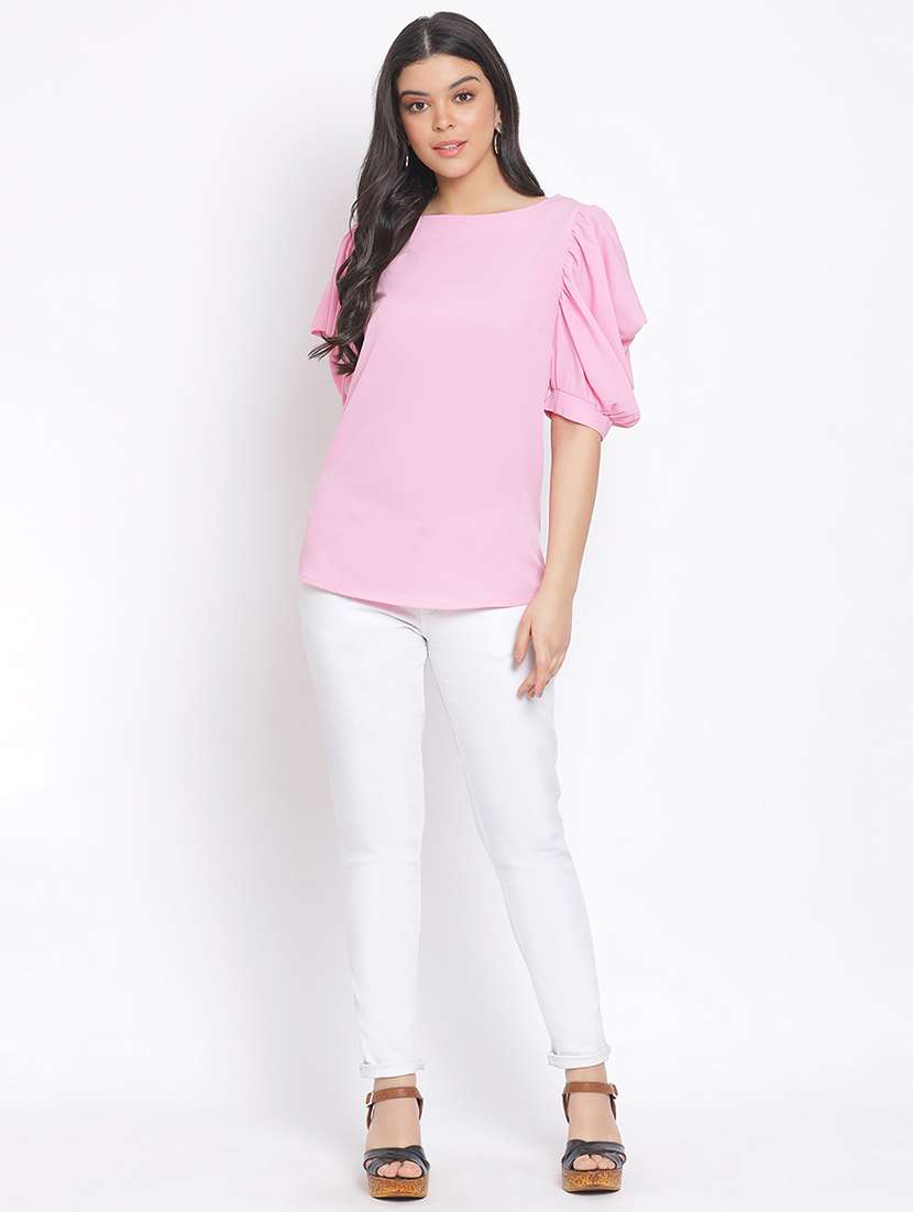 women's straight round neck top - 17715571 - Standard Image - 3