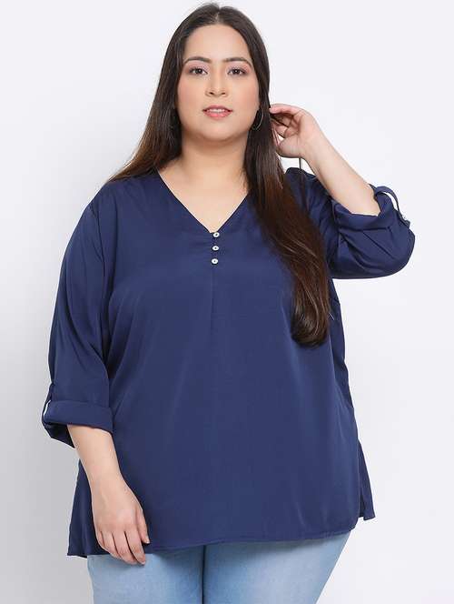 v neck solid plus top - 17715574 - Standard Image - 0