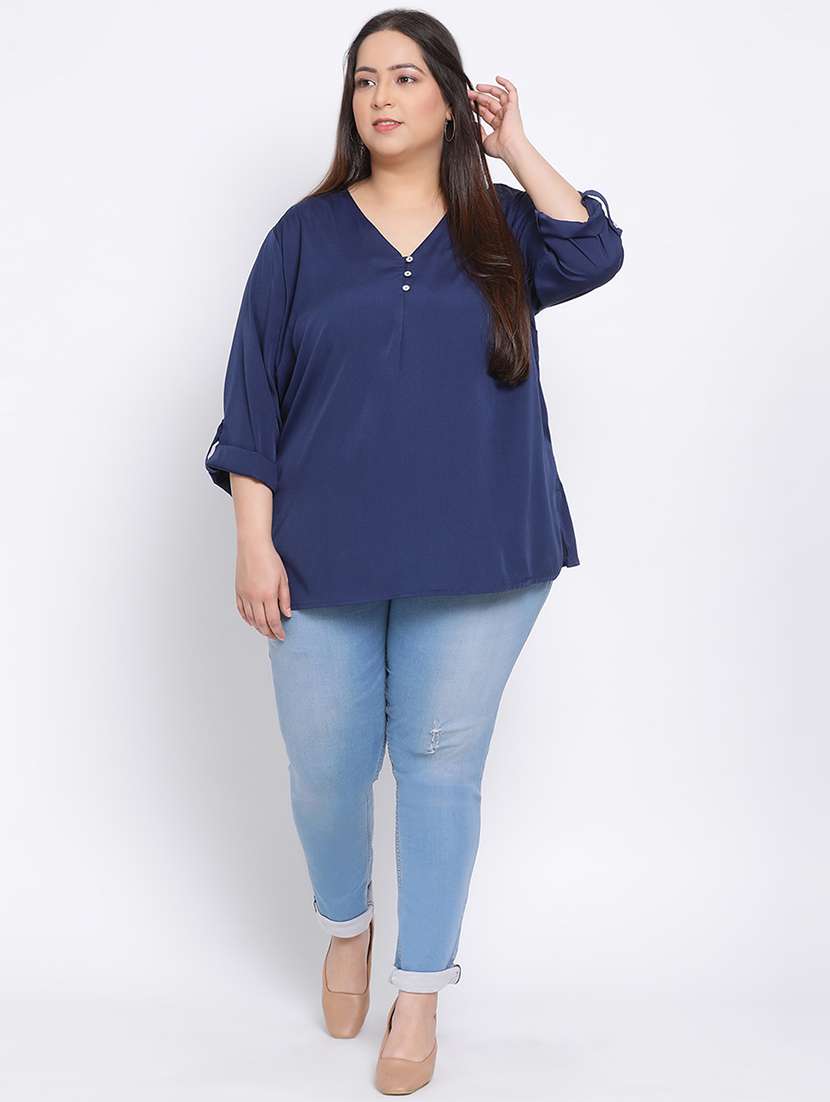 v neck solid plus top - 17715574 - Standard Image - 3