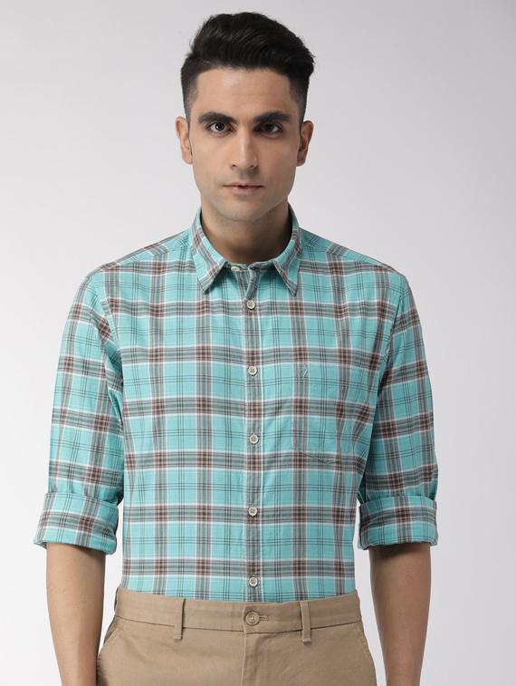 sea green checkered casual shirt - 17716182 - Zoom Image - 0