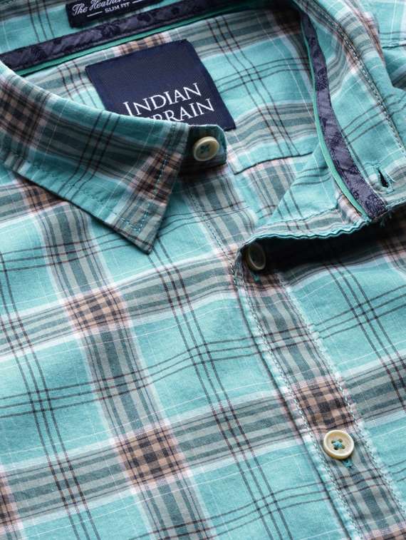 sea green checkered casual shirt - 17716182 - Standard Image - 3