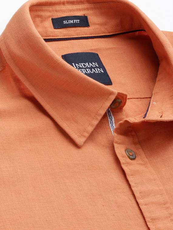 orange solid casual shirt - 17716234 -  Standard Image - 3
