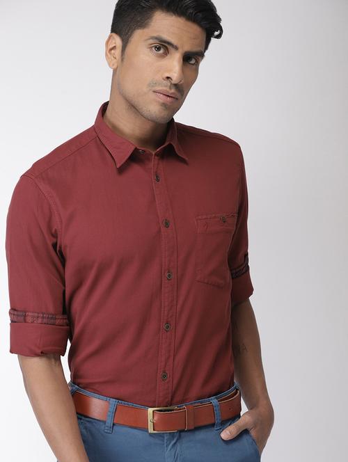 maroon solid casual shirt - 17716264 - Standard Image - 0