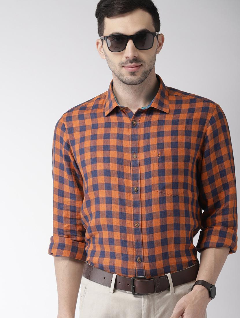 orange checkered casual shirt - 17716312 - Zoom Image - 0