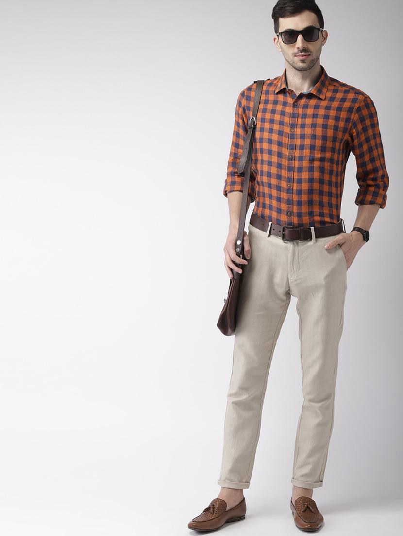 orange checkered casual shirt - 17716312 - Standard Image - 3