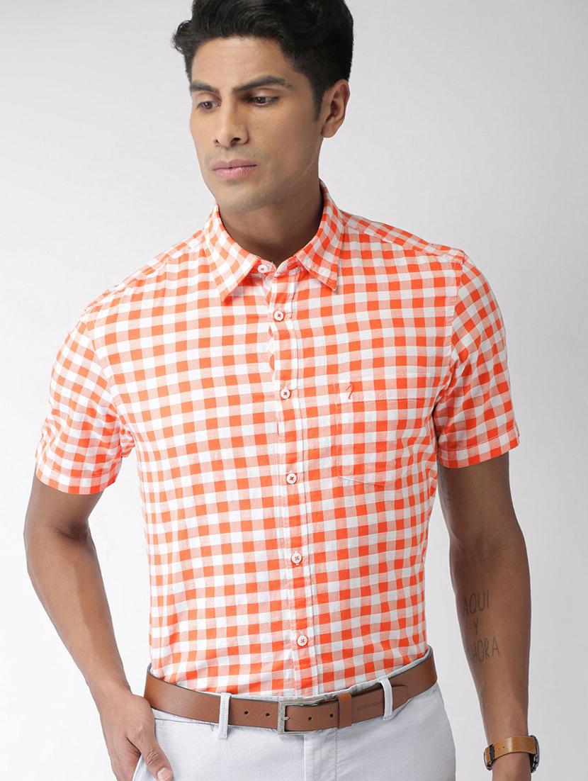 orange checkered casual shirt - 17716366 -  Zoom Image - 0