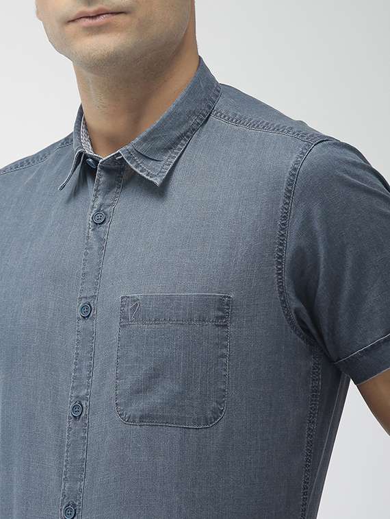 blue solid casual shirt - 17716536 - Standard Image - 3