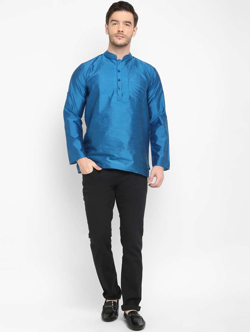 blue solid short kurta - 17718759 -  Standard Image - 3