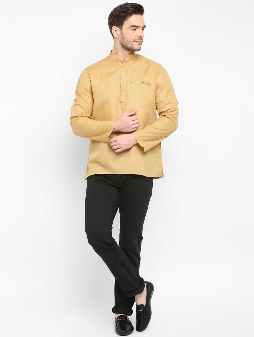 beige solid short kurta - 17718764 -  Standard Image - 3