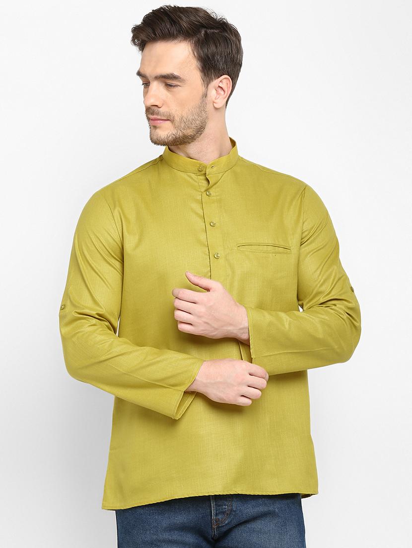 olive green solid long kurta - 17718767 -  Zoom Image - 0
