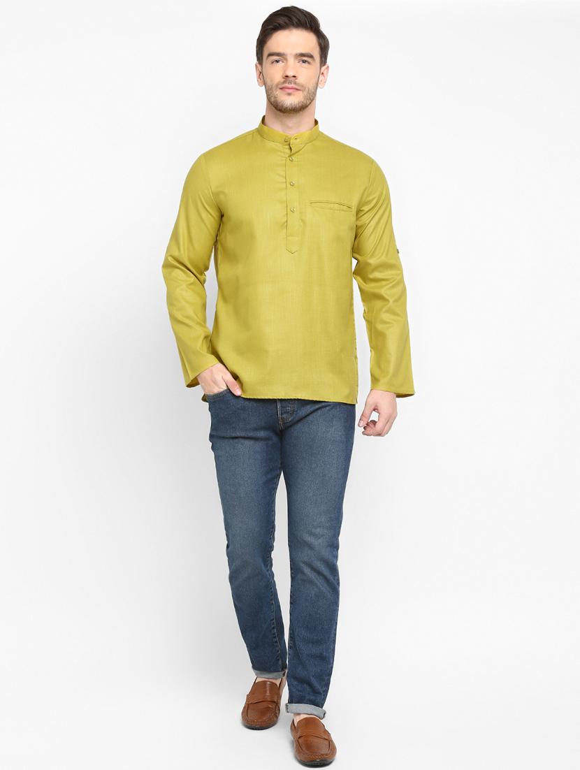 olive green solid long kurta - 17718767 - Standard Image - 3