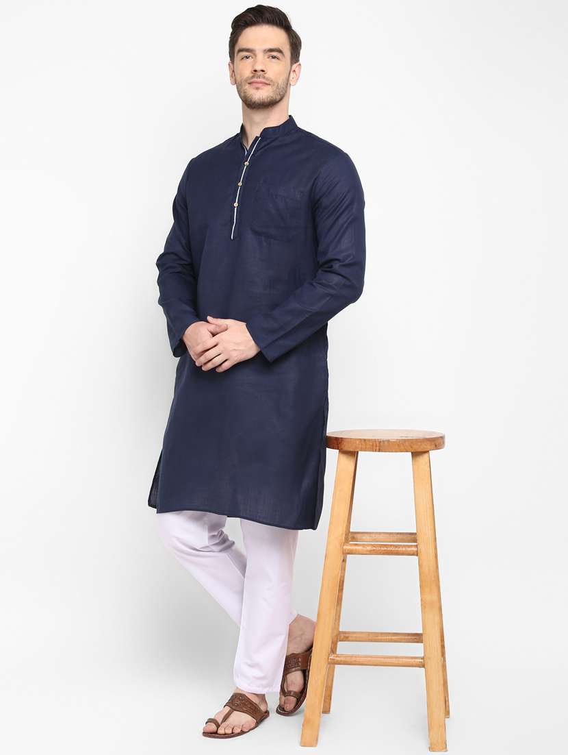 navy blue solid long kurta - 17718797 -  Standard Image - 3
