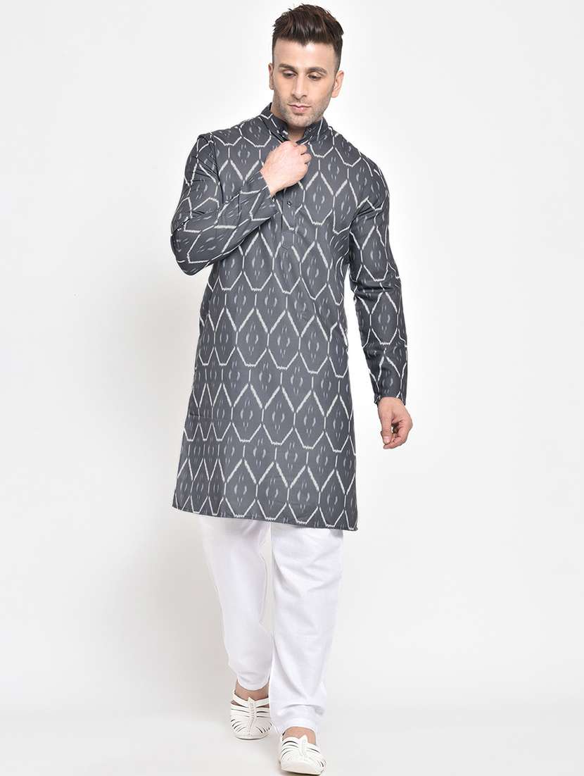 grey printed kurta pyjama set