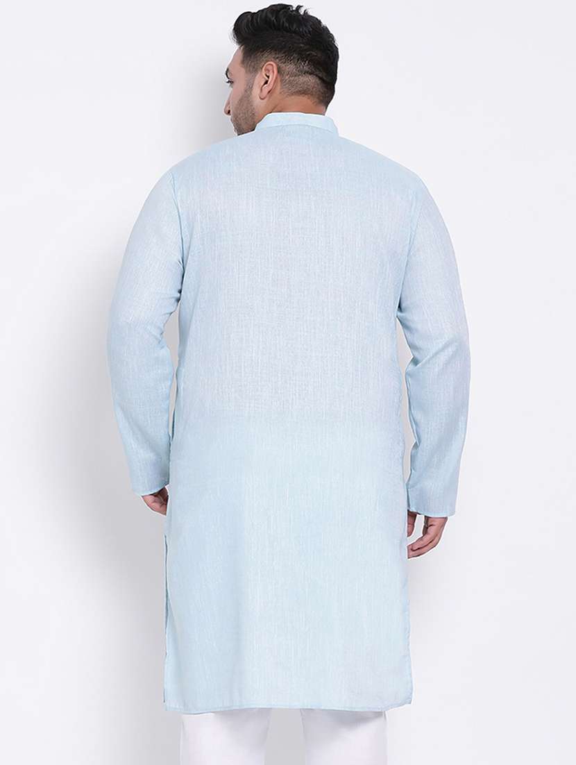 Plus Size Light Blue Solid Long Kurta - 17718884 -  Standard Image - 3