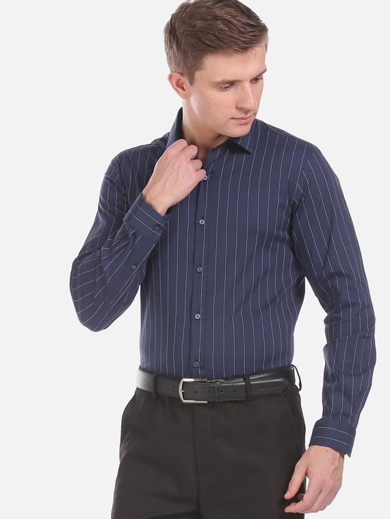 navy blue striped formal shirt - 17727530 -  Zoom Image - 0