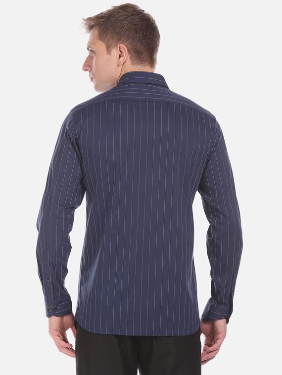 navy blue striped formal shirt - 17727530 - Standard Image - 3