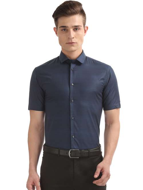 navy blue striped formal shirt - 17727586 - Standard Image - 0
