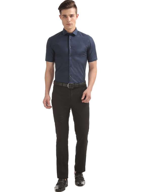 navy blue striped formal shirt - 17727586 - Standard Image - 3