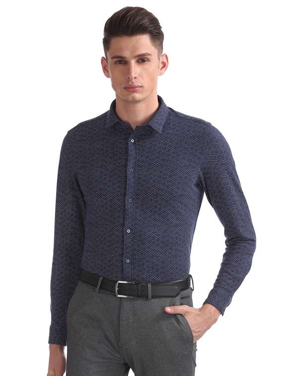 navy blue printed formal shirt - 17727606 - Zoom Image - 0