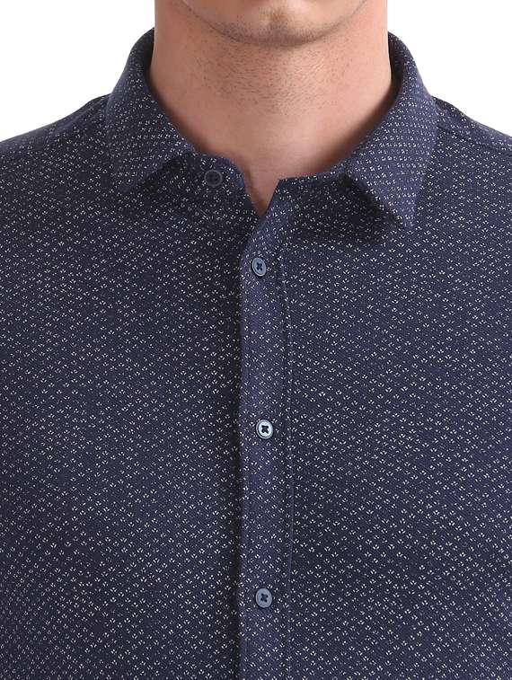 navy blue printed formal shirt - 17727606 - Standard Image - 5