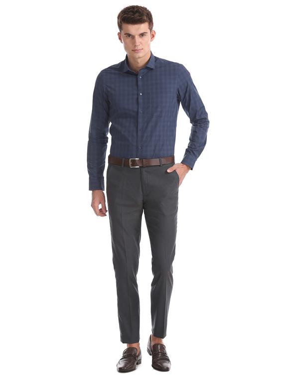 navy blue checkered formal shirt - 17727619 - Standard Image - 3
