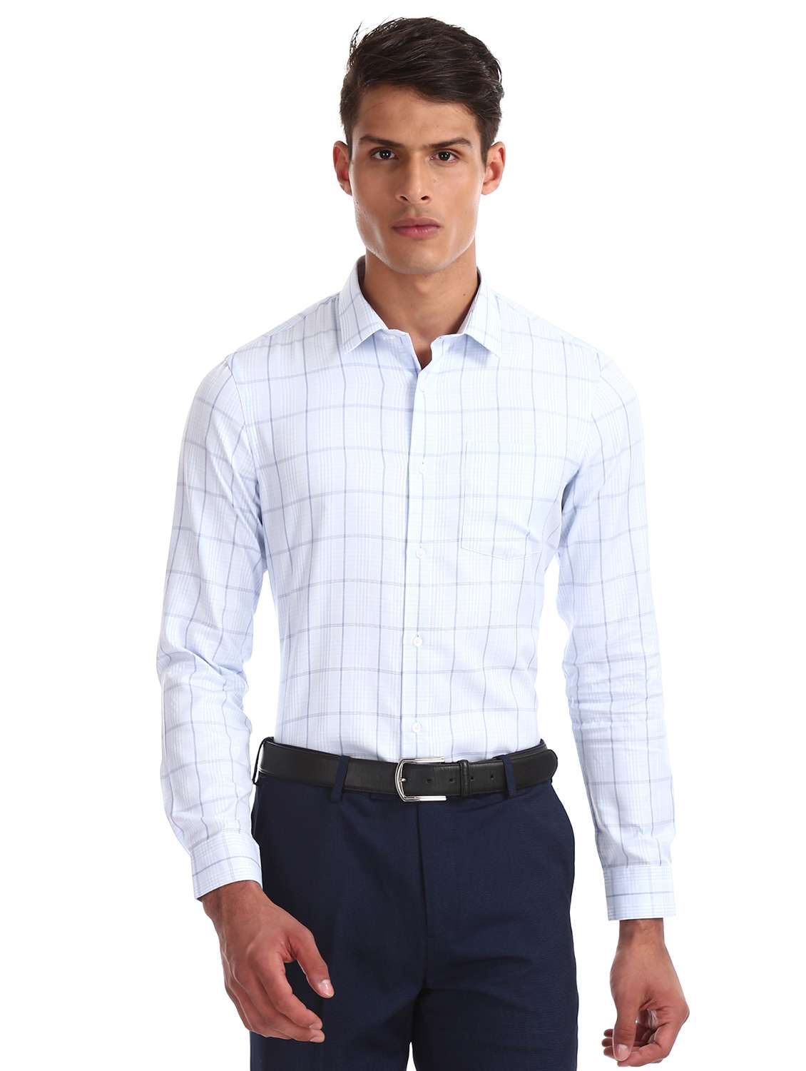 light blue checkerd formal shirt - 17727769 - Zoom Image - 0
