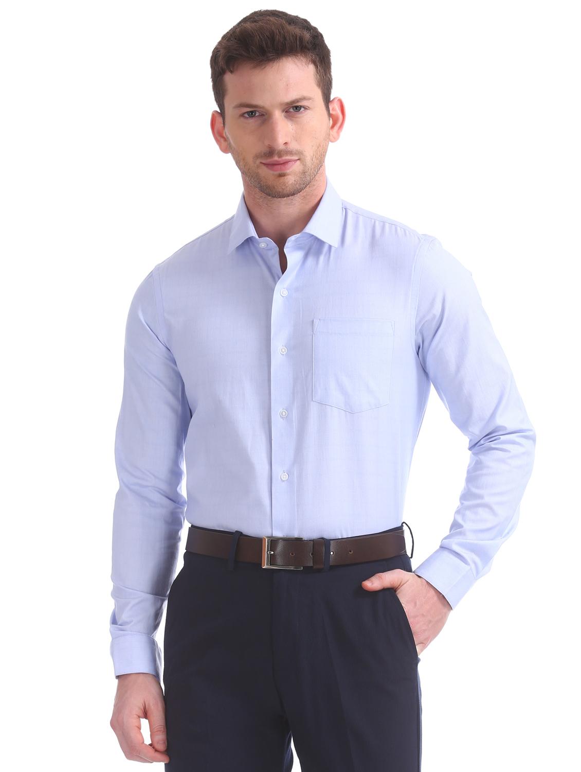 light blue self design formal shirt - 17727782 -  Zoom Image - 0