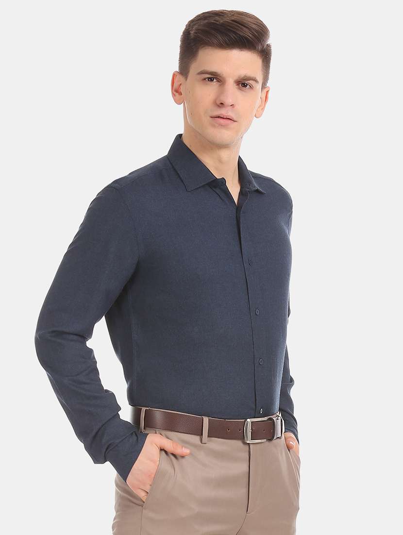 navy blue solid formal shirt - 17727897 - Zoom Image - 0
