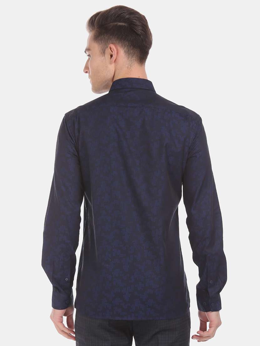 navy blue self design formal shirt - 17727972 -  Standard Image - 3
