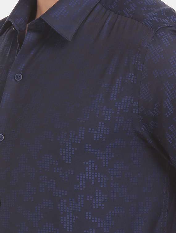 navy blue self design formal shirt - 17727972 -  Standard Image - 5