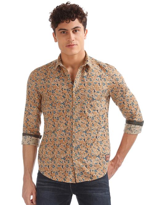 beige floral casual shirt - 17728117 - Standard Image - 0