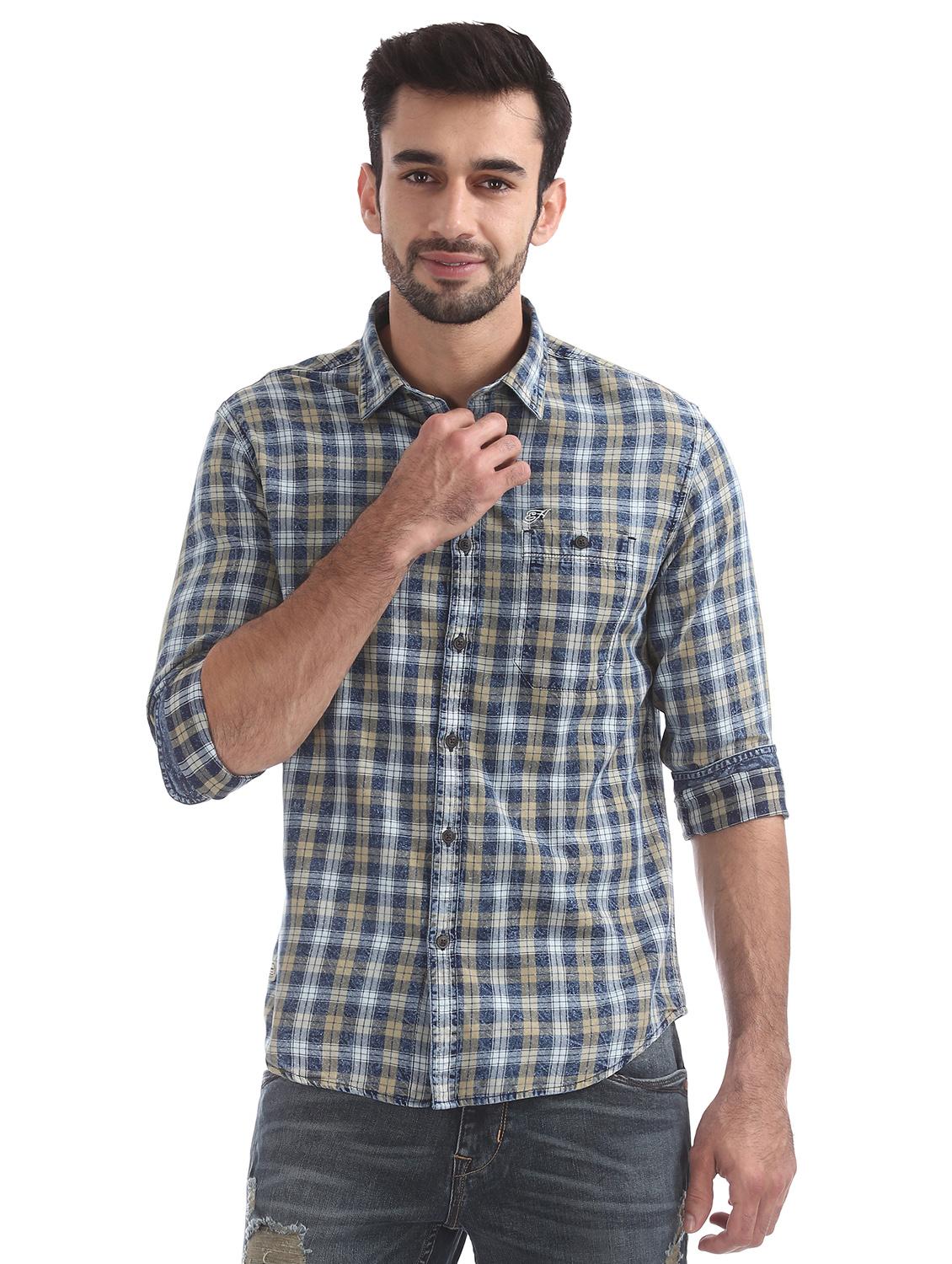 blue checkered casual shirt - 17728148 -  Zoom Image - 0
