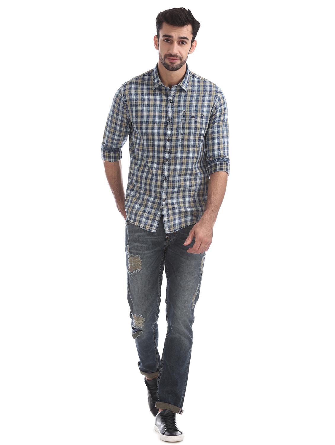 blue checkered casual shirt - 17728148 - Standard Image - 3