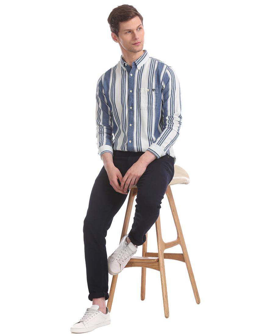 blue striped casual shirt - 17728700 - Standard Image - 3