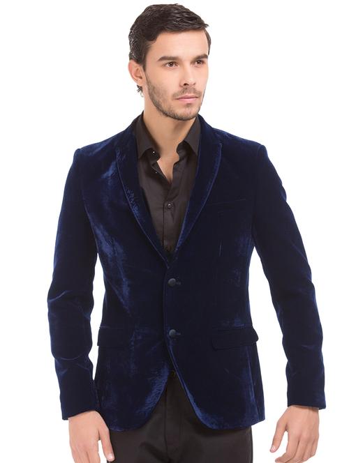 blue solid single breasted casual blazer - 17729536 -  Standard Image - 0