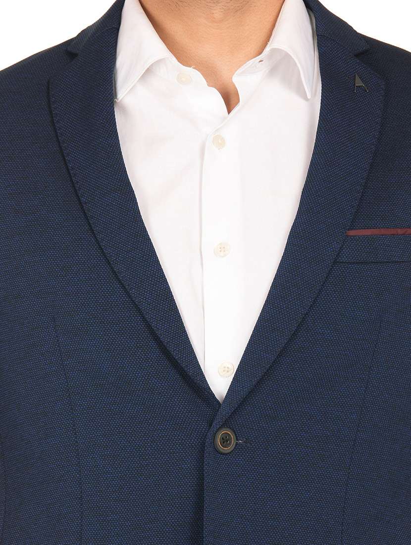 navy blue self design single breasted formal blazer - 17729714 - Standard Image - 5