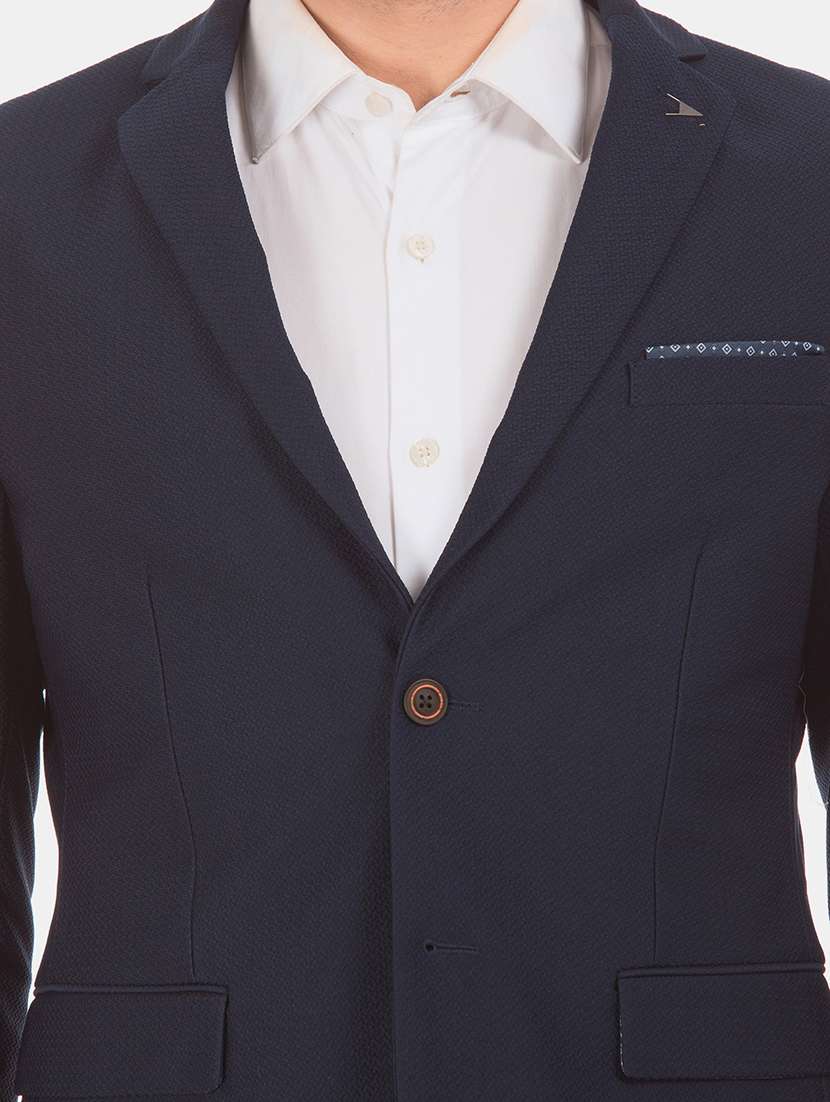 navy blue self design single breasted formal blazer - 17729717 - Standard Image - 5